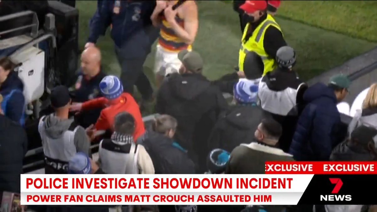BREAKING: 7NEWS can reveal Crows star Matt Crouch is at the centre of a police investigation following an altercation with a Power fan. The incident happened moments after Saturday night's fiery Showdown. Josh Money #7NEWS