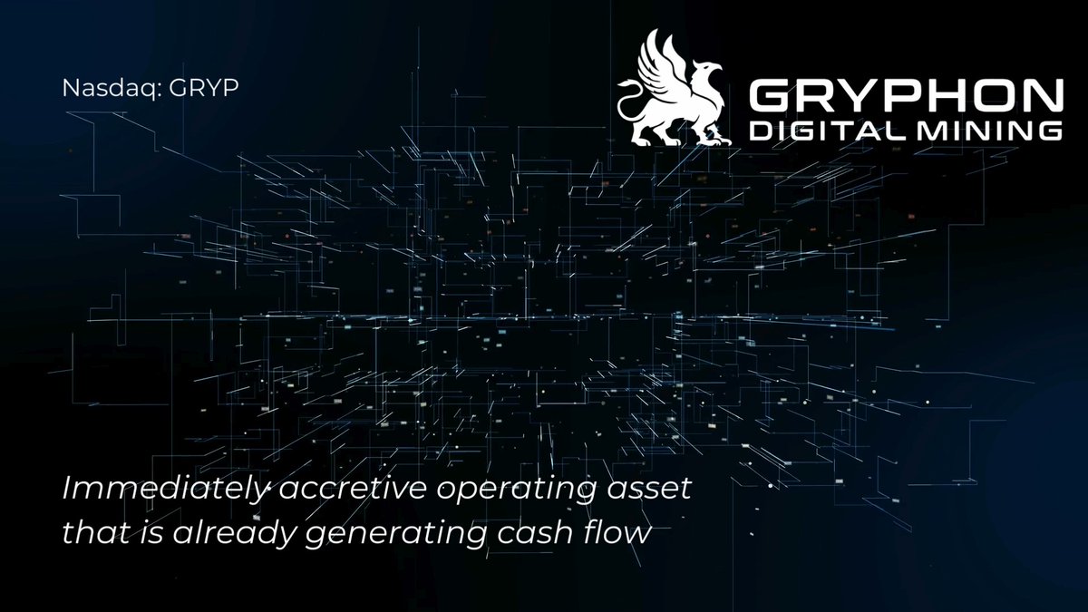 Gryphon Acquires Ultra Low-Cost Power Mining Operations at ~$0.01/kWh. Key highlights include: • Ultra-low cost of ~ 1 cent per kWh • Identified a pipeline of 500 MW of similar opportunities • Immediately accretive operating asset that is already generating cash flow Read the press release here: $GRYP $BTC