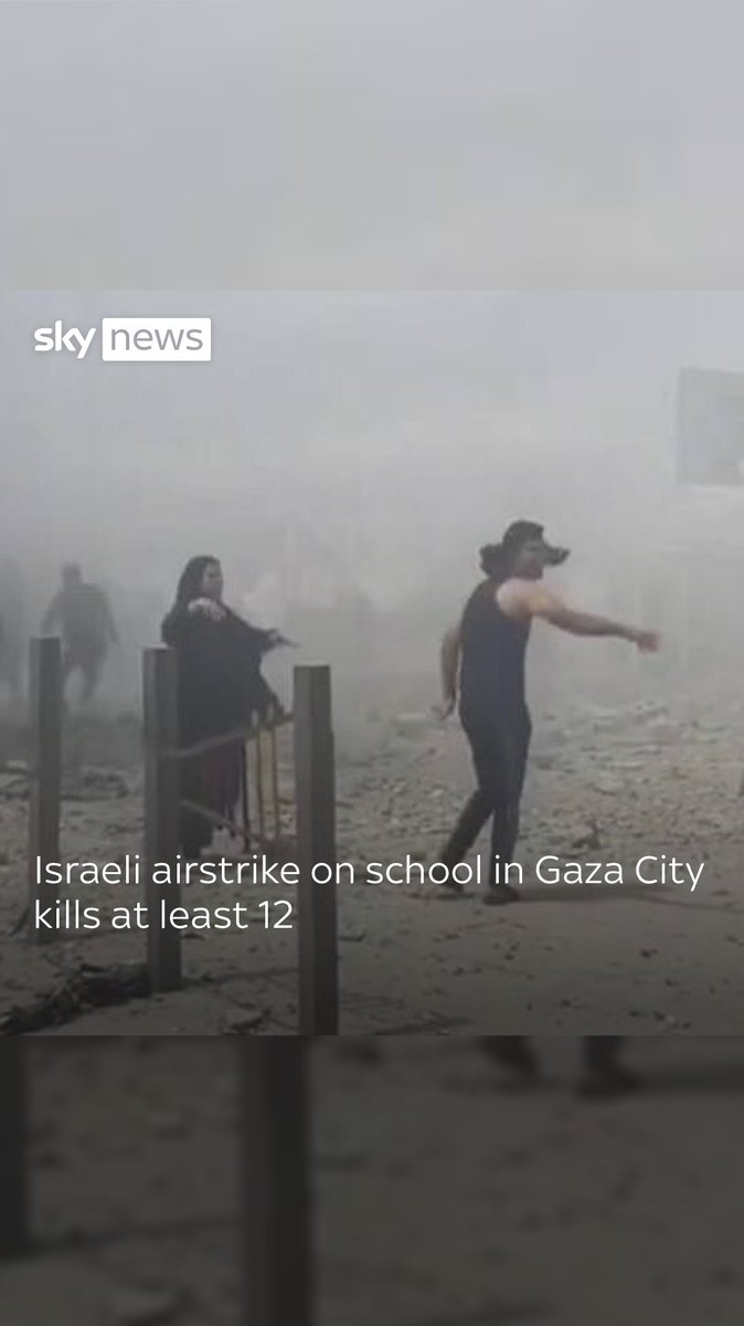 An eyewitness captured the chaotic aftermath of an Israeli airstrike on a school in Gaza City that killed at least 12 people, according to the Palestine Civil Defence.