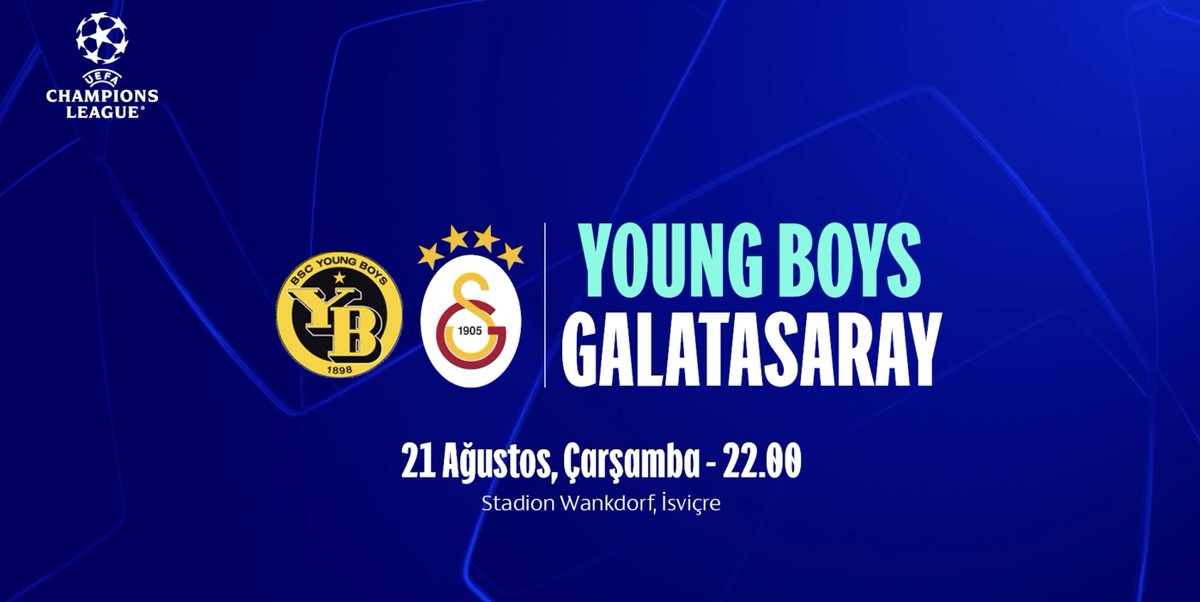 #BugünGünlerdenGALATASARAY 💪 🏆 UEFA Champions League Play-Off Turu İlk Maçı 🆚 Young Boys 📆 21.08.2024 ⏰ 22.00 🏟️ Stadion Wankdorf, Bern 📲 #YBvGS #UCL