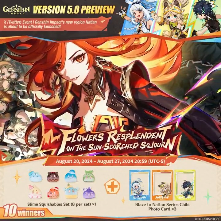 #GenshinNatlan New region #Natlan is about to be officially launched! 🎁Participate for a chance to win official merchandise. How to Participate: ① Follow Genshin Impact ② Repost this post And you can instantly check the event results via this link>>>