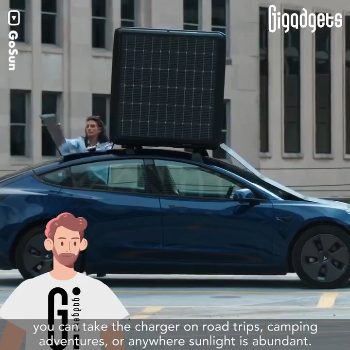 This solar charger wants to make your EV more self-sufficient and eco-friendly. GoSun EV Solar Charger is a portable rooftop-mounted solar panel system designed to charge EVs using sunlight. #gigadgets #solarpower #renewable #sustainability #offgrid
