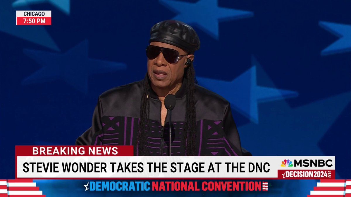 Stevie Wonder endorses Kamala Harris at the DNC “It is time to get up and go vote.” “Are you ready to reach a higher, higher, higher ground?”
