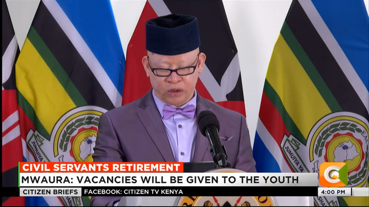 Civil Servants Retirement: Govt says 46,000 public servants to retire in 5 years Mwaura: Vacancies will be given to the youth President Ruto wants civil servants to retire at 60 years #CitizenBriefs Wycliffe Orandi