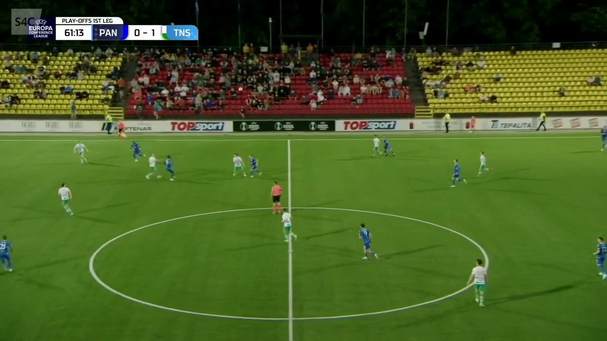 How has he not been sent off?? 😳 Despite the referee consulting with VAR, Nicolas Gorobsov has escaped with just a yellow card for this horror challenge on The New Saints’ Jack Bodenham 👇 🎥 Sgorio
