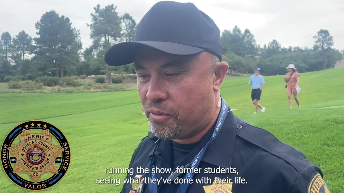 The moment you realize your high school SRO is walking the course with you and providing security for the BMW Championship. #DCSO Corporal Mike Adams was Valor’s SRO when Wyndham Clark attended school there. Clark is now one of the top golfers in the world. Cpl Adams said, “That’s what I love about being an SRO over the years-running into former students…It’s great asking them what they do, seeing them excel and become something great.” We wish these hometown guys the very best! We are proud to support our local talent on and off the course! #HonorServiceValor NASRO