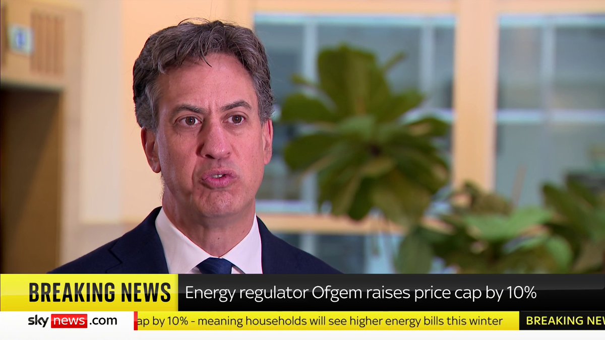 "The rise in the price cap is a direct result of the failed energy policy we inherited." Energy Secretary Ed Miliband reacts to Ofgem raising the price cap which will mean households will face higher energy bills. 📺 Sky 501