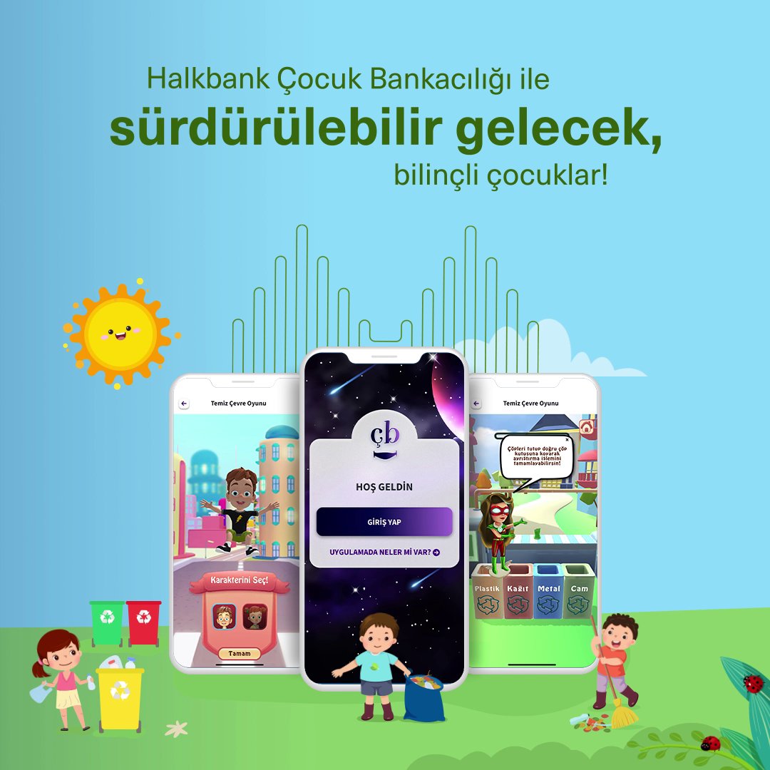 Halkbank Çocuk Bankacılığı ile çocuklar hem eğleniyor hem de öğreniyor! Uygulamamızda yer alan oyunlarla çevre bilinçleri gelişirken doğayı korumanın önemini keşfediyorlar! 🤩👧🏻 Detaylı bilgi için web sitemizi ziyaret edebilirsiniz. #ÖnceHalkSonraBankayız #ÇocukBankacılığı