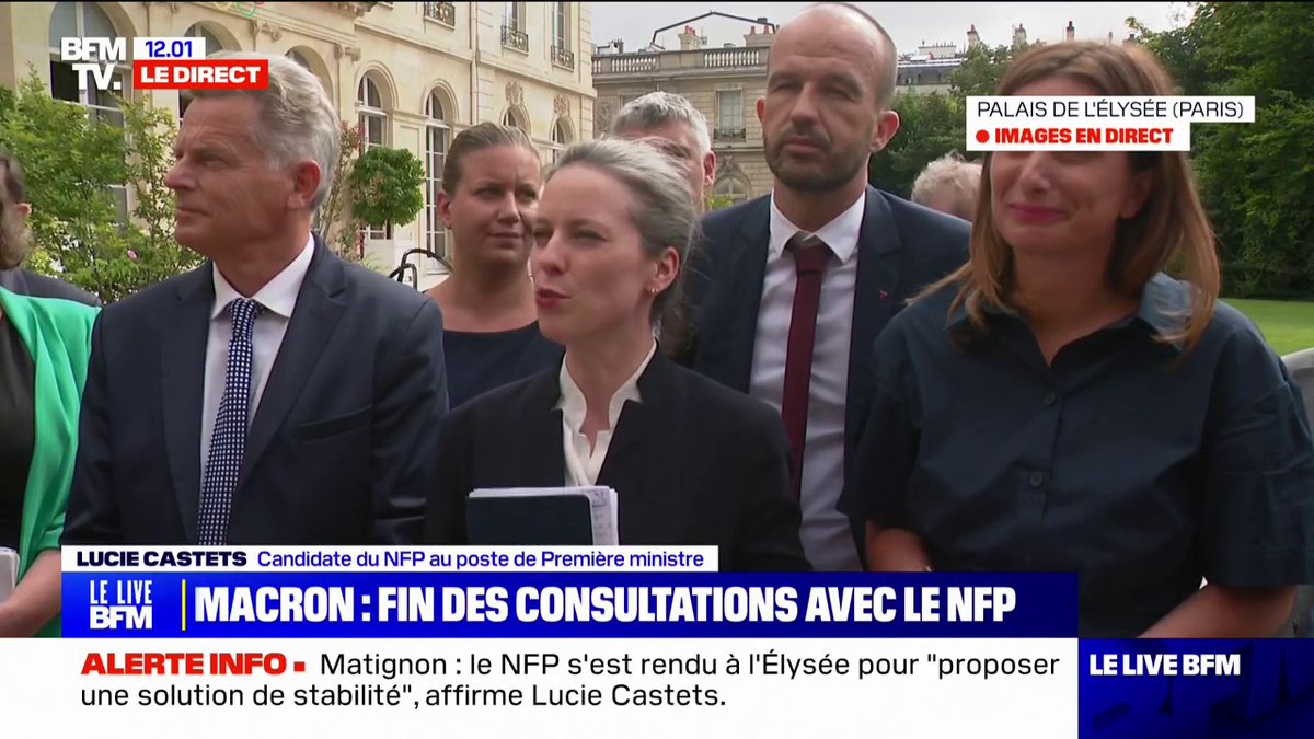 Lucie Castets (candidate du NFP au poste de Première ministre): "Je me tiens prête dès aujourd'hui pour aller discuter avec les autres forces politiques"