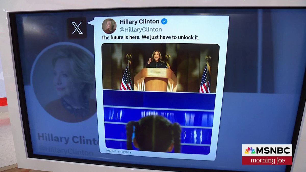 Check out this viral moment from the DNC: VP Kamala Harris delivering her speech as her niece’s daughter looks on. Captured by Todd Heisler of The The New York Times. Hillary Clinton shared it with the caption, 'The future is here. We just have to unlock it.'