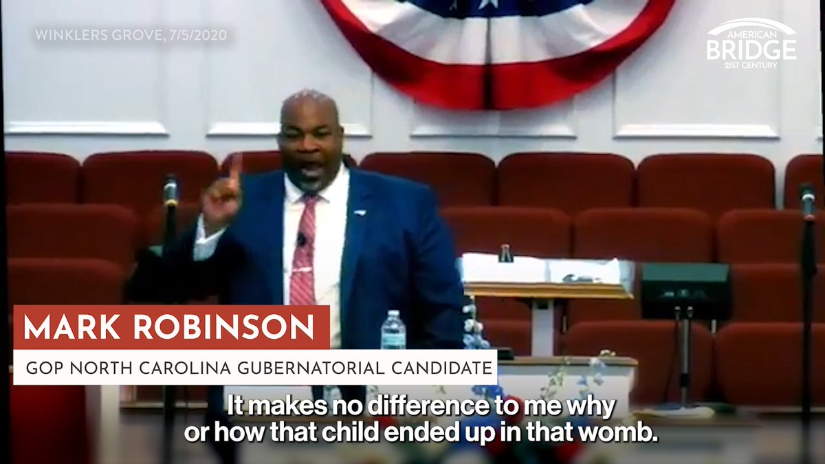 GOP nominee for North Carolina Governor Mark Robinson says he supports a total abortion ban with no exceptions for rape or incest: “For me, there is no compromise on abortion. It makes no difference to me how or why that child ended up in that womb."