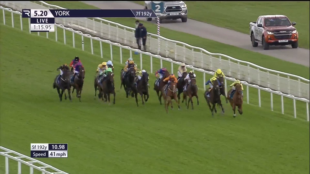 Just in time! ⏰ Treasure Time finishes best of all to prevail for Somerville Lodge Stables and Tom Marquand in the Sky Bet finale 💥 York Racecourse RaceShare