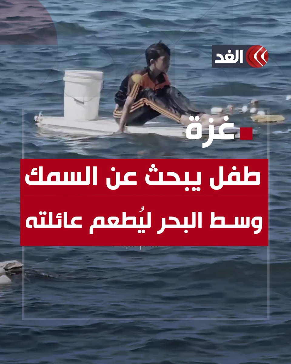 "على قطعة خشب وبأيدٍ مُتعبة".. طفل فلسطيني يبحث عن السمك وسط البحر ليُطعم عائلته #قناة_الغد