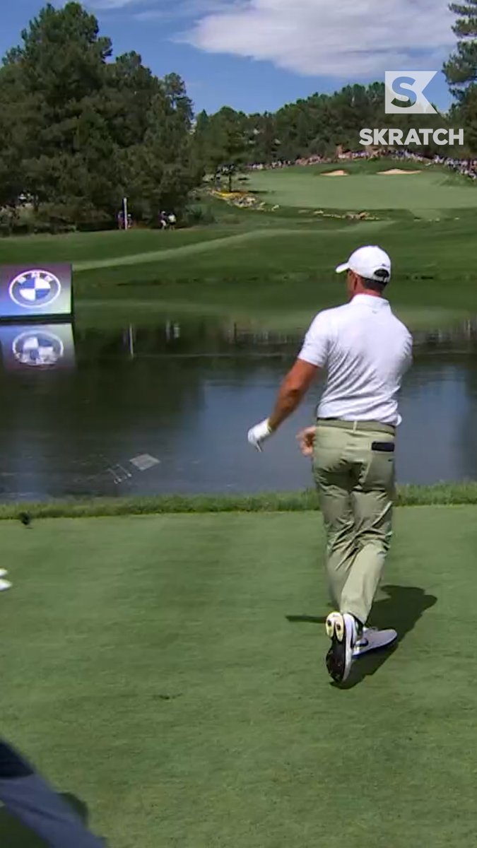 Simply can’t throw your club into the water and then go get it. Commit and get it to the middle of the pond or don’t do it at all. Bad look here.
