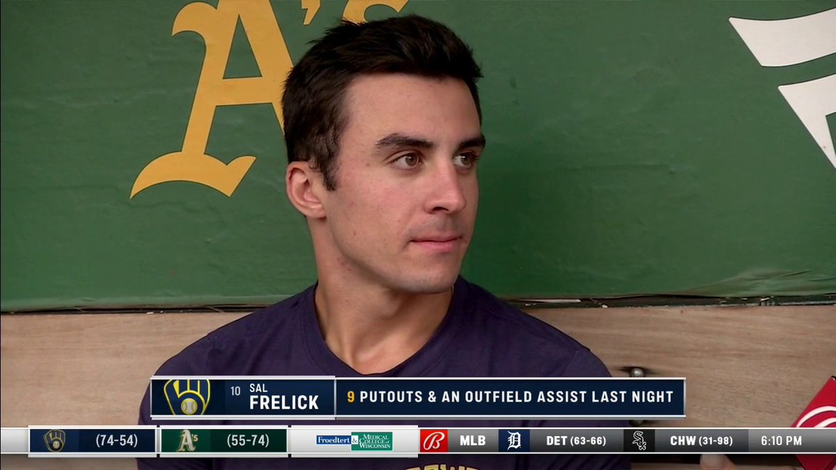 Sal Frelick became the first Brewer since 2001 to record 9 putouts and an assist in a game. #ThisIsMyCrew #MLB