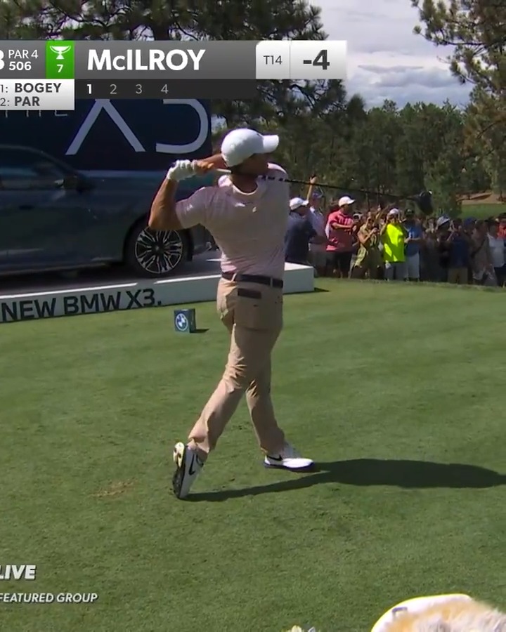 Sending it at Castle Pines ๐ Rory McIlroy posts the longest drive on No. 18 with a 423-yard tee shot @BMWChamps.