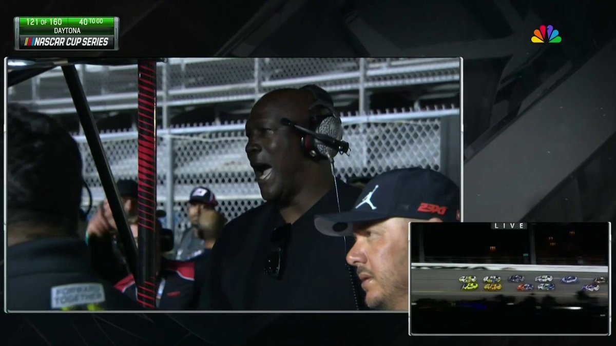 Michael Jordan's reaction to Justin Haley's pass for the lead is priceless! #NASCAR 📺 : NBC and Peacock