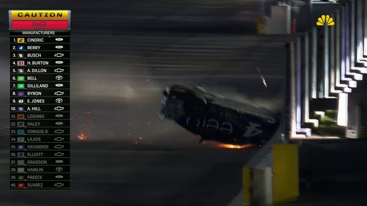 JOSH BERRY HITS THE WALL WHILE UPSIDE DOWN. He got out and gave a thumbs up to the crowd. #NASCAR 📺 : NBC and Peacock