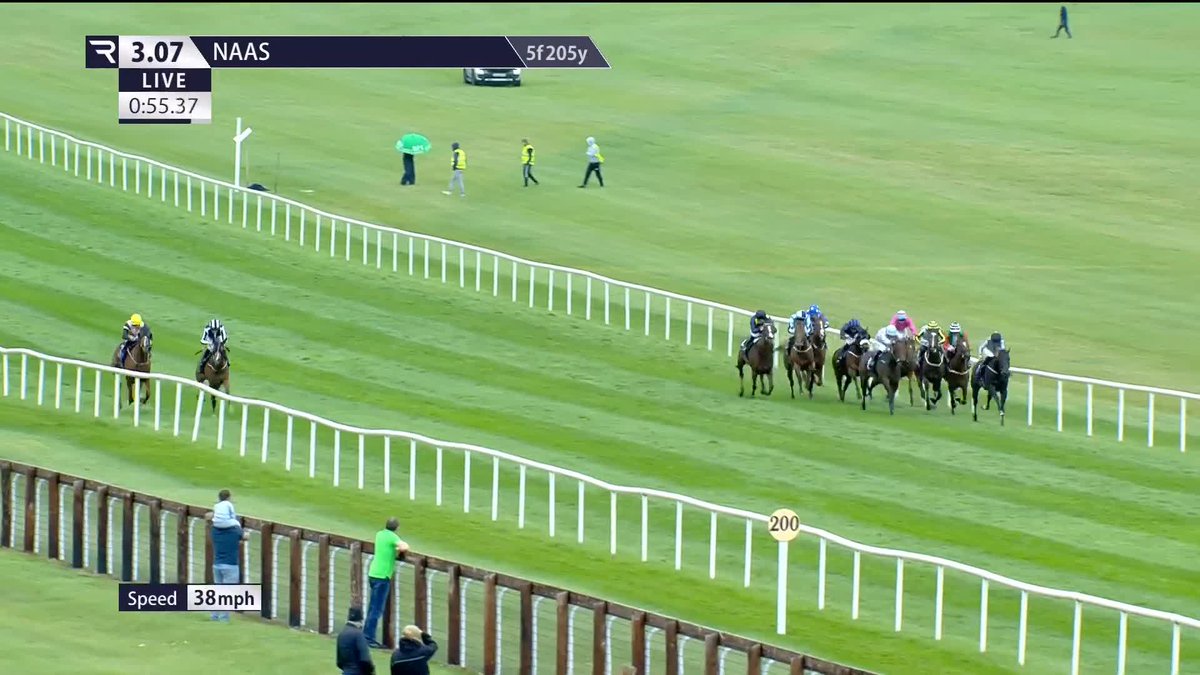 Celebrate with a ๐๐ก๐๐ง๐๐ฒ! ๐ป Shandy, one of two runners to stay on the stands' side, pips Firebird to land the feature Group 3 Ballyogan Stakes under Andrew Slattery. A 50/1 winner! ๐ @HoStud | Irish Stallion Farms