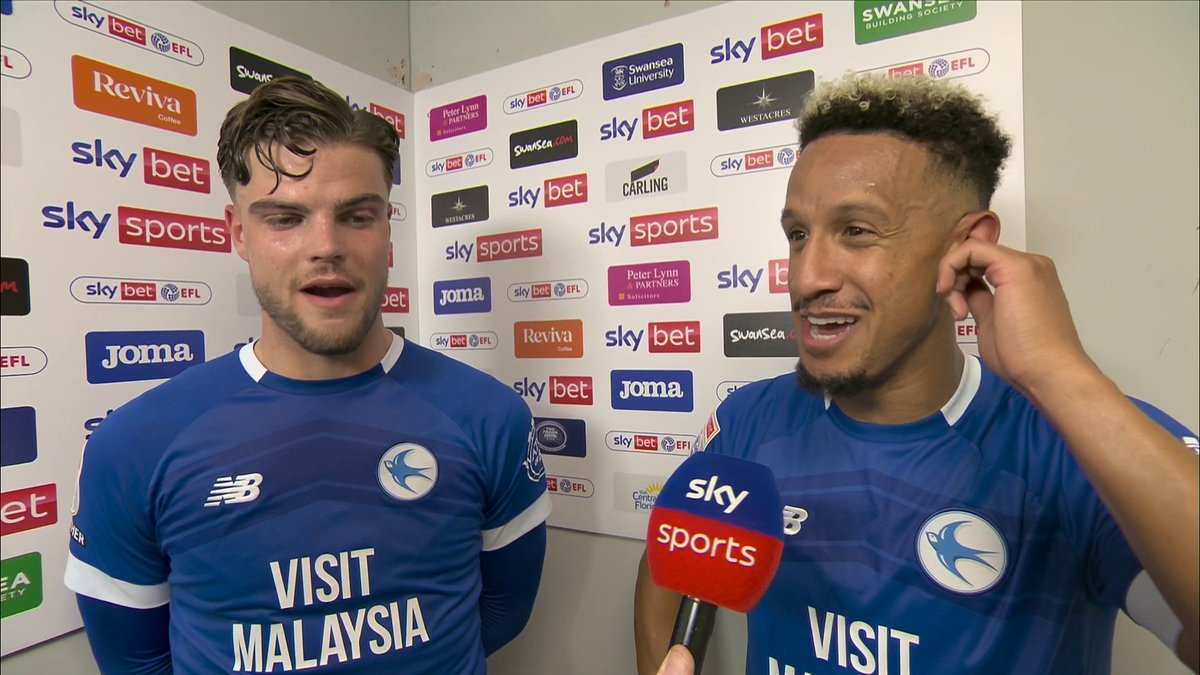 "There is no bigger game... it means so much to us" 🙌 Ollie Tanner and Callum Robinson react after combining to earn Cardiff a draw against Swansea! 🤝