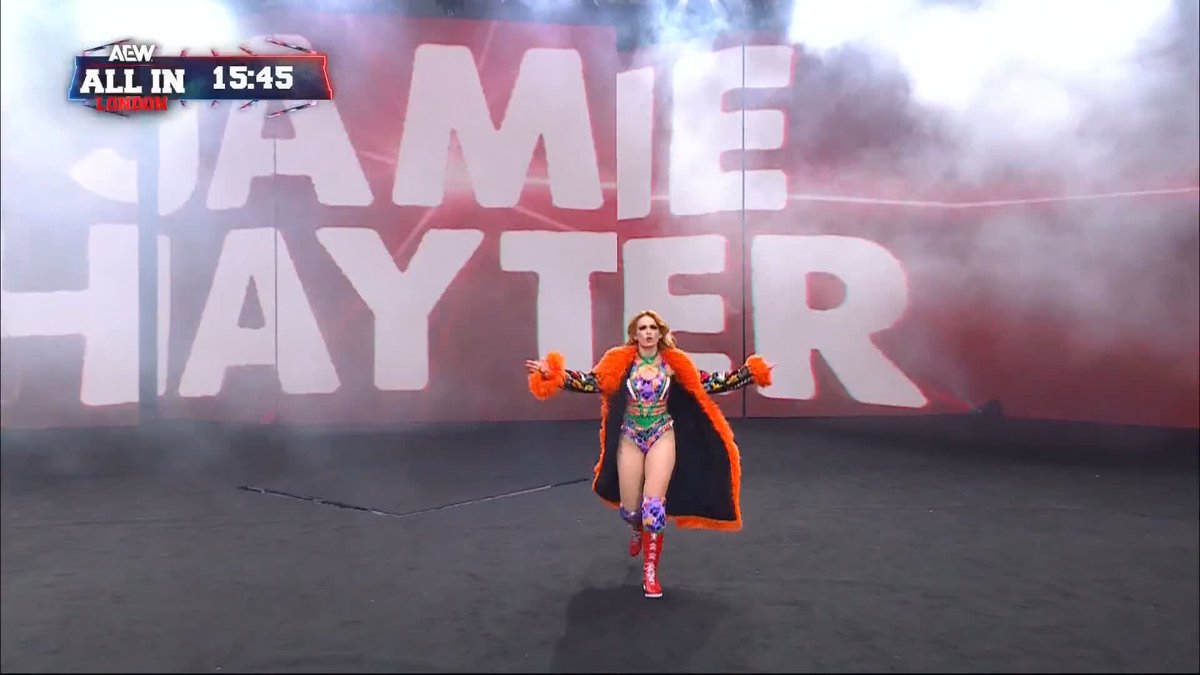 Former #AEW Women's World Champion Jamie Hayter has returned to #AEW! Watch #AEWAllInLondon ZERO HOUR right now! 🔗 SARAYA | JAMIE HAYTER