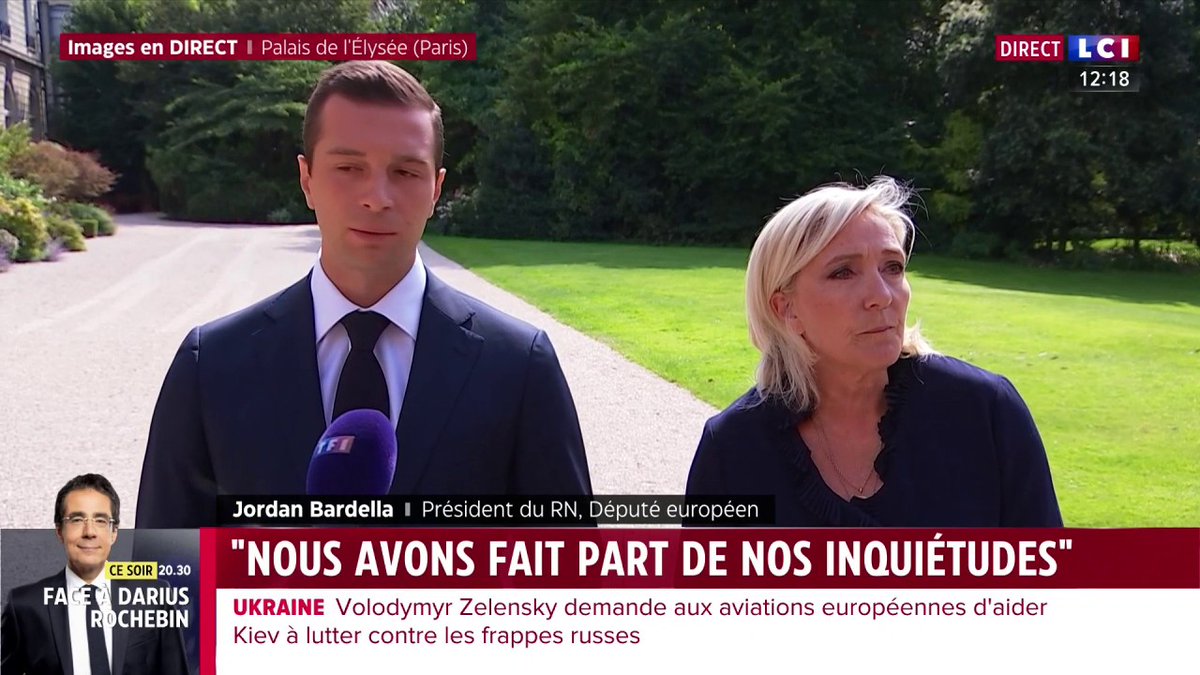 🗣️ "Nous avons indiqué que nous étions en faveur d'un vote d'une motion de censure à l'égard d'un probable gouvernement du NFP (...) Le RN sera présent pour protéger les Français." Jordan Bardella et Marine Le Pen s'expriment après leur entretien avec Emmanuel Macron ⤵️