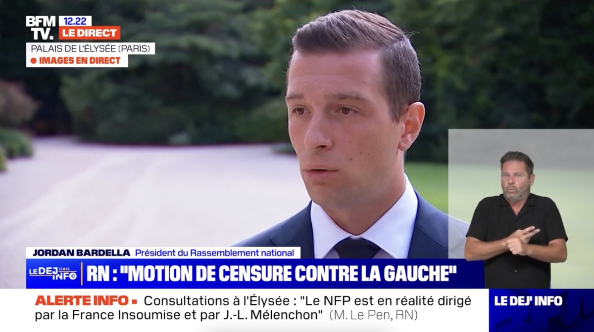 Le NFP, par son programme et par les personnalités qui l'incarnent, représente un grave danger pour l'ordre public, pour la paix civile, et pour la vie économique de la France. Nous voterions la censure de tout gouvernement issu d'une gauche qui fracturerait le pays.