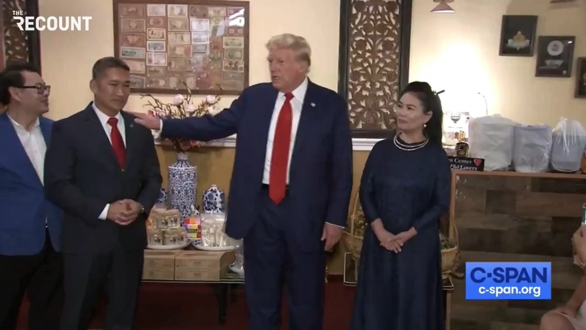 "This is a great gentleman. I love his name: Hung Cao. I love that name. And that name alone can get you elected." — Donald Trump, as he visits a Vietnamese restaurant in Virginia with Republican Senate candidate Hung Cao