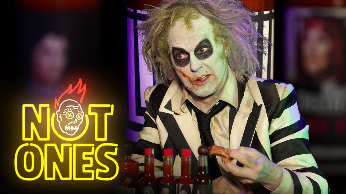 Michael Keaton as “Betelgeuse” will be in the upcoming “Hot Ones” episode 🔥🪲 #BeetlejuiceBeetlejuice
