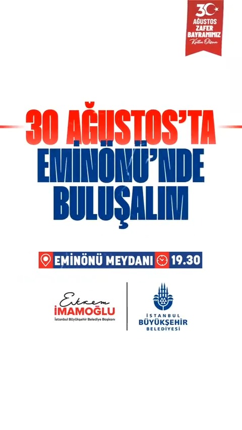 Şanlı zaferimizi coşkuyla kutluyor, 30 Ağustos Zafer Bayramı'nda Eminönü'nde buluşuyoruz.🇹🇷 🎶 Cem Adrian 🎶 Sena Şener 🎶 Aylin Aslım 🎶 Birsen Tezer 🎶 Gökhan Kılıç 🎶 Özlem Çelik 🎶 An Epic Symphony 🎶Night Flight Symphony Orchestra & Choir