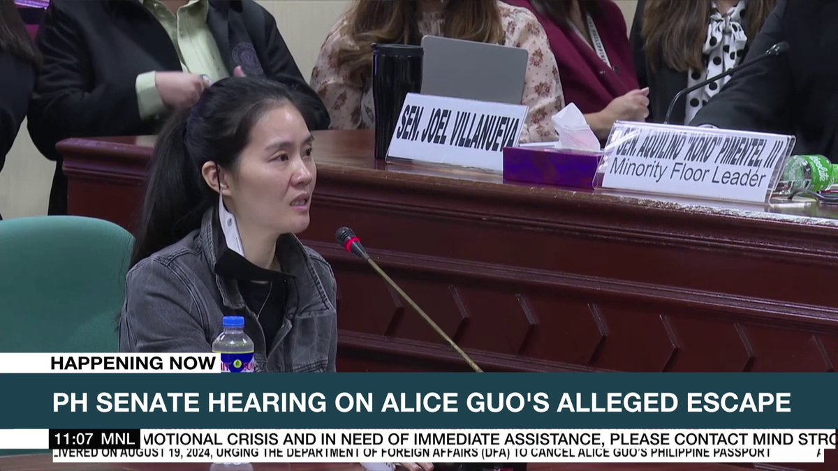 Shiela Guo narrates in a Senate hearing on Tuesday how she and her siblings, Wesley and Alice Guo, left the Philippines. She says that they were picked up by a van from their farm in Tarlac, then rode a small white boat and transferred to another two boats until they landed in Malaysia.
