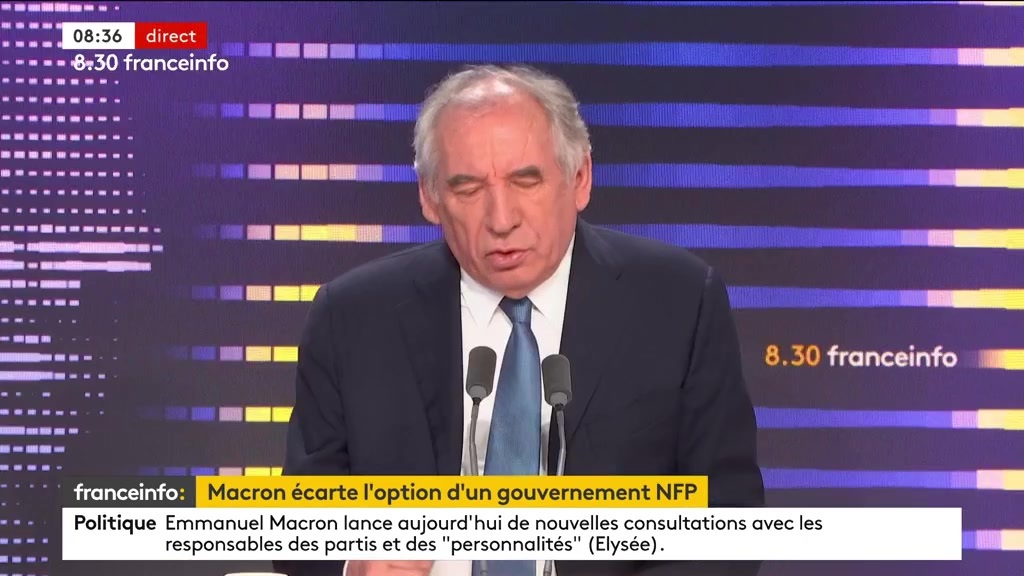 🔴Pas de gouvernement NFP pour E. Macron ➡️ " Le principal obstacle à leur présence, c’est leur programme ", assure François Bayrou.