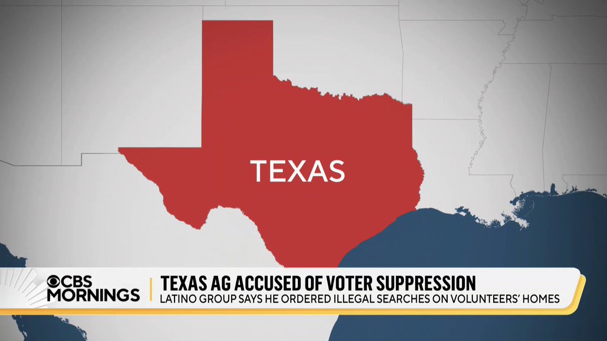 Texas AG Ken Paxton says he is investigating alleged election fraud and efforts to register non-citizens to vote. The largest Latin-American civil rights organization wants a federal investigation, claiming Paxton's office authorized illegal searches at its volunteers' homes.