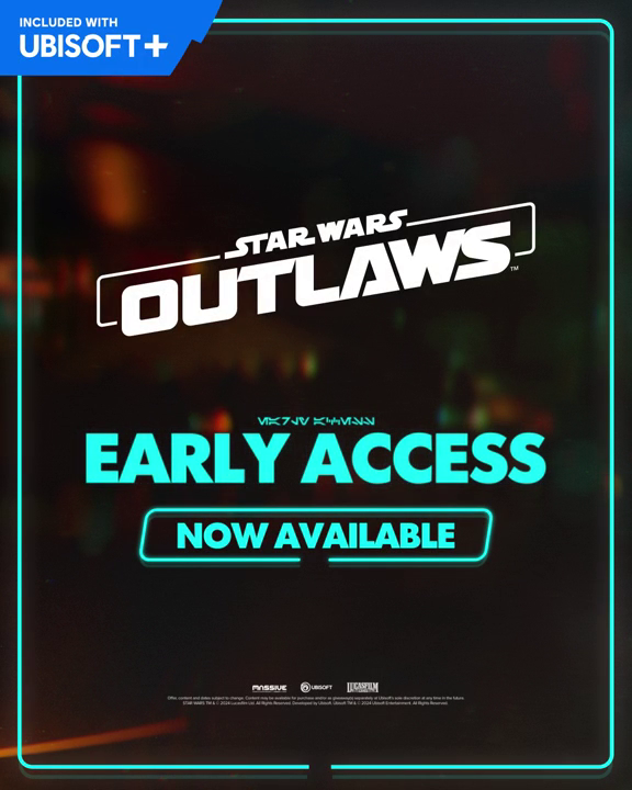 #StarWarsOutlaws is now in Early Access for Gold &amp; Ultimate Edition owners and Ubisoft+ subscribers! Jump in and explore the Outer Rim!