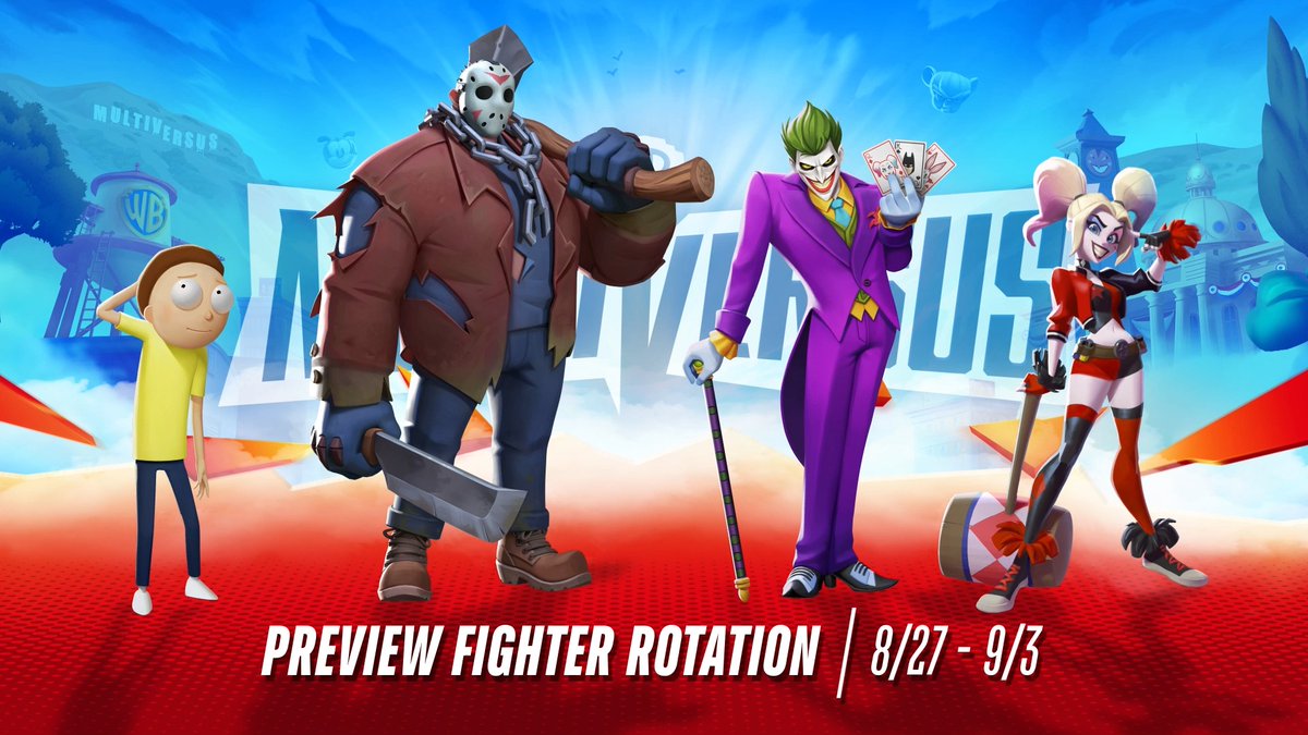 Oh Jeez! Is this a preview fighter rotation or the Arkham check-in list? Catch The Joker, Harley Quinn, Jason Voorhees and Morty this week! #MultiVersus