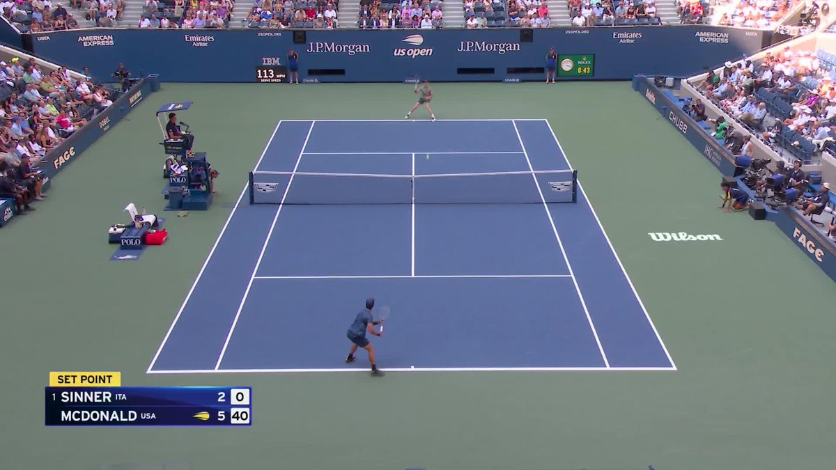 Mackenzie McDonald ranked 140 in the world completely outplaying the world number 1 Sinner so far. Takes the first set 6-2 and is a break up in the 2nd. Could be a huge shock on the cards! 👀