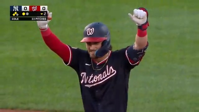 Dylan Crews doubles to left field for his first MLB hit!