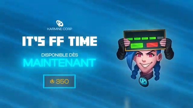 🚨 IT'S FF TIME 🚨 Notre première emote in game est disponible sur le client LoL au prix de 350 RP ! #KCORP N'oubliez pas de la spam in game à chaque fois que vous explosez votre matchup 😎