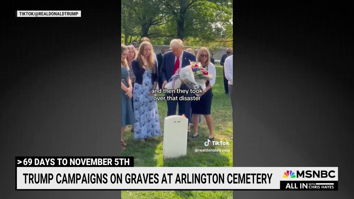 “It is true Trump was invited—but he was not invited by all the families of all the 400,000 veterans and dependents that are buried at Arlington who did not and cannot consent to be used as props and a backdrop,” says Chris Hayes on Trump campaigning at Arlington Cemetery.