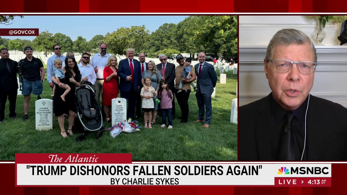 .Charlie Sykes: "There's something deeply unnatural about this. Who poses with a thumbs up in front of the grave of a fallen soldier? Who does that? Somebody who frankly just does not understand what the sacrifice means."