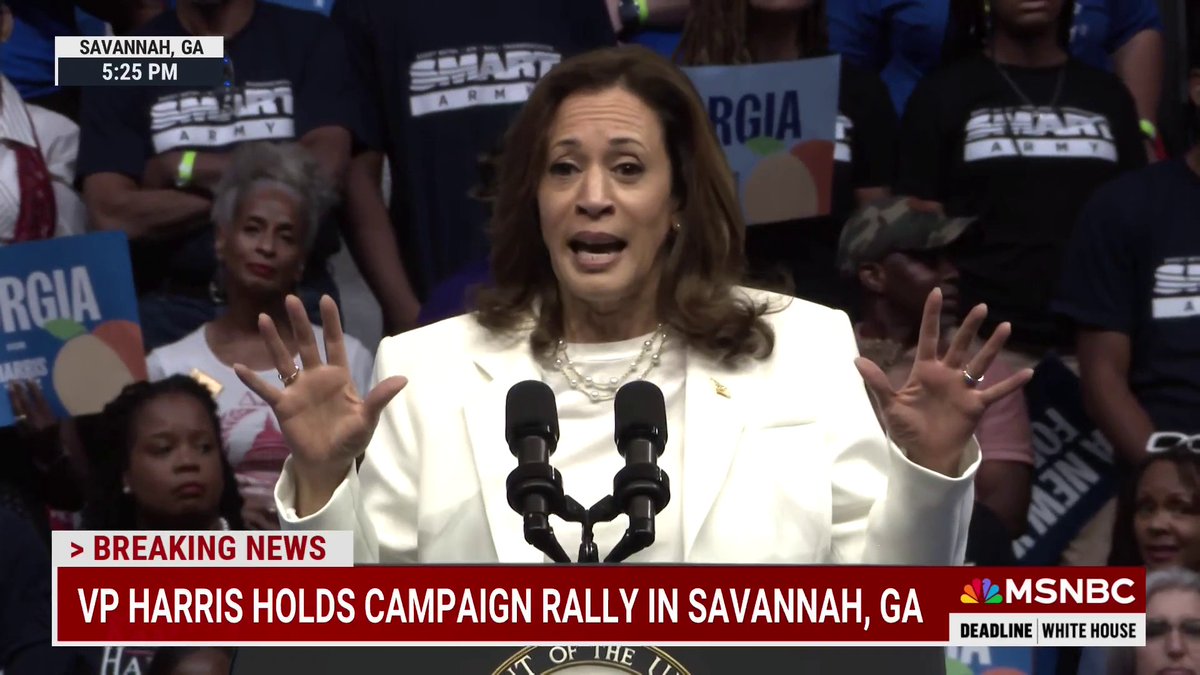 After being interrupted by protesters, Harris stops her speech in Savannah. She then continues, “Everyone has a right and should have their voices heard... the president and I are working around the clock. We’ve got to get a hostage deal done and a cease-fire achieved now.”