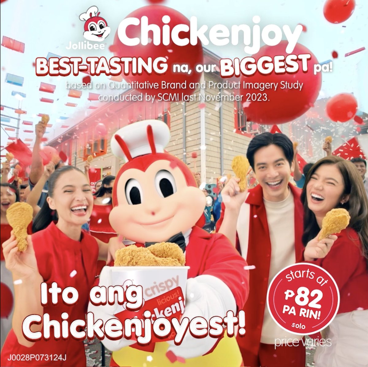 Chickenjoy? Chickenjoyest! 🍗 Nandito na ang Biggest & Best-Tasting Jollibee Chickenjoy (based on a Quantitative Brand and Product Imagery Study conducted by SCMI last June-August 2023). Ito ang Chickenjoyest! Starts at P82 pa rin! (Price Varies) Order now! 👉
