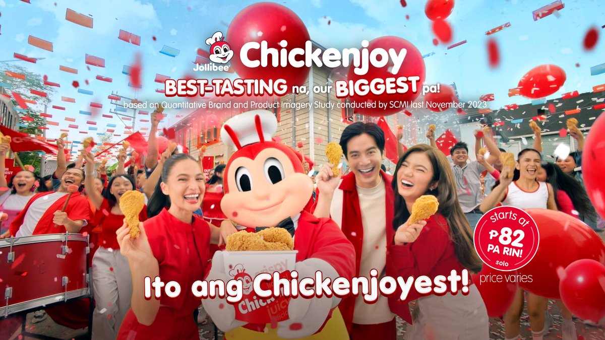 Chickenjoy? Chickenjoyest! 🍗 Nandito na ang Biggest & Best-Tasting Jollibee Chickenjoy (based on a Quantitative Brand and Product Imagery Study conducted by SCMI last June-August 2023). Ito ang Chickenjoyest! Starts at P82 pa rin! (Price Varies) Order now! 👉