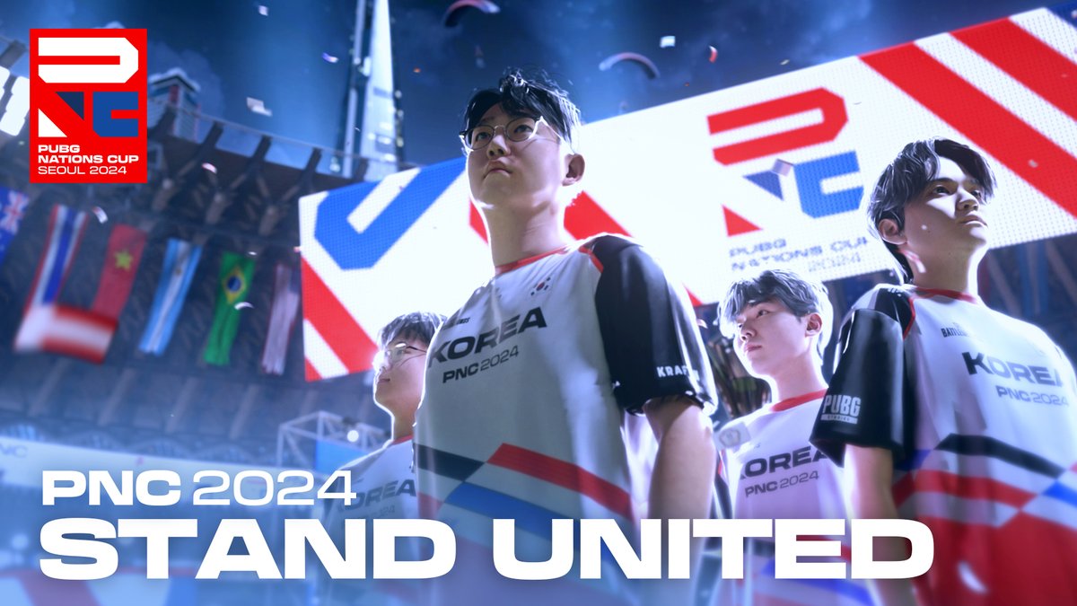 PUBG Nations Cup 2024 is coming up soon. Stand United, and get ready! 𝗣𝗨𝗕𝗚 𝗡𝗮𝘁𝗶𝗼𝗻𝘀 𝗖𝘂𝗽 𝟮𝟬𝟮𝟰 📍Seoul, Korea 🪂16 teams 🗓 6 September - 8 September 💰 $300,000 + Pick’em Crowdfunding (25% PUBG’s Sales) #PUBG#PUBGEsports#PNC2024