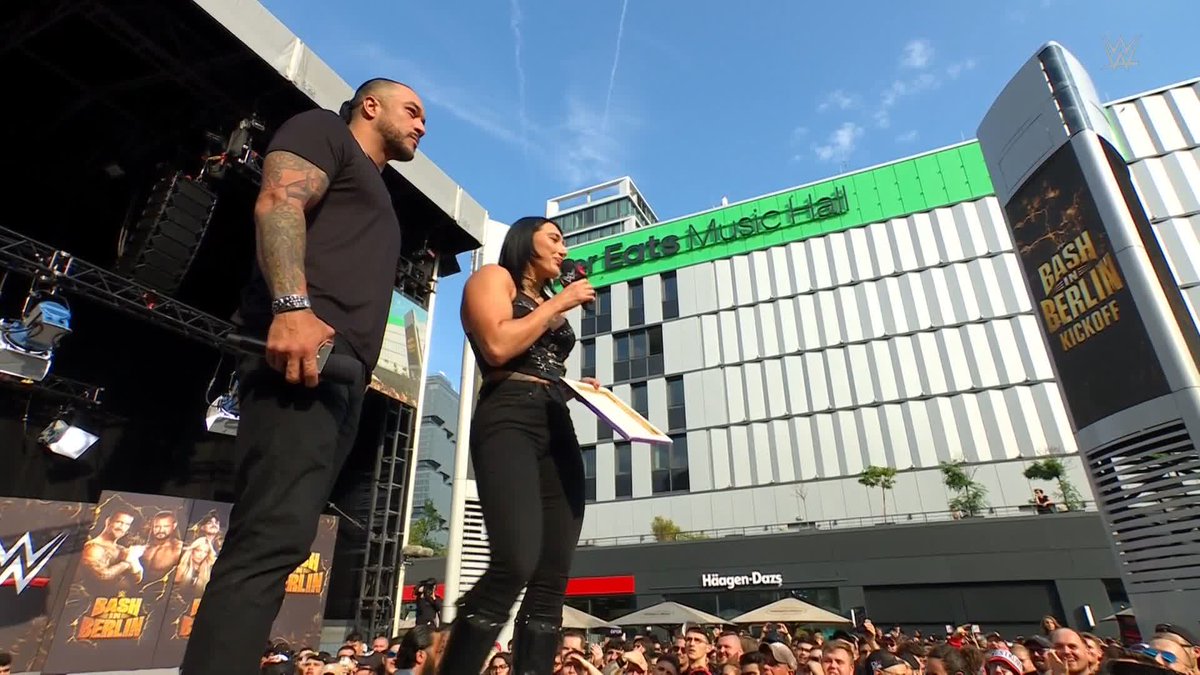 😤 😤 😤 RheaRipley_WWE and Damian Priest are planning to bring some pain to LIV Morgan and Dominik tomorrow at #WWEBash in Berlin!