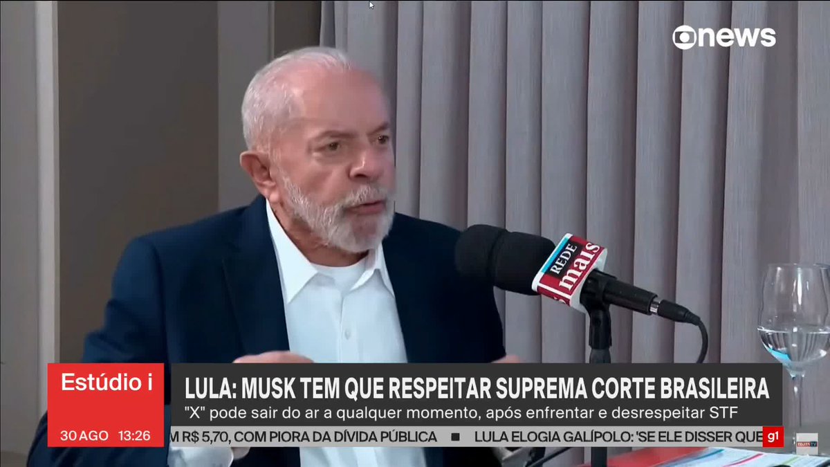 Em entrevista à rádio "MaisPB", da Paraíba, Lula disse que Musk tem que respeitar a Suprema Corte brasileira: "Não é porque o 'cara' tem muito dinheiro que ele pode desrespeitar (...) Ele pensa que é o quê?". ➡ Assista: #GloboNews #Estudioi