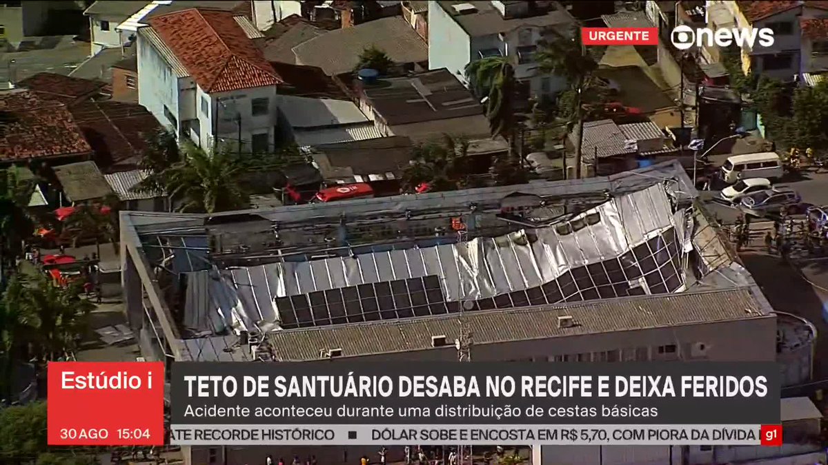 URGENTE: teto de igreja desaba em Recife durante distribuição de cestas básicas e deixa mortos e feridos. ➡ Assista: #GloboNews #Estúdioi