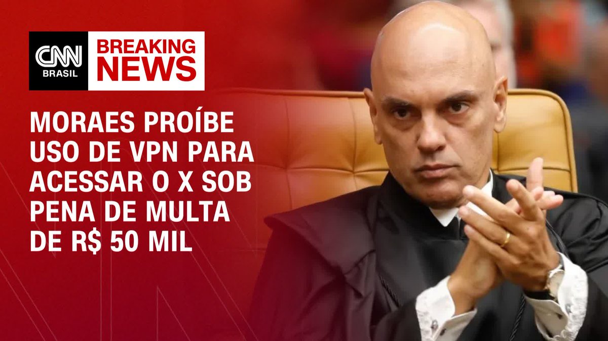 Após a suspensão do X (antigo Twitter) em todo o Brasil nesta sexta-feira (30), o ministro Alexandre de Moraes, do STF, proibiu o uso de VPN (rede privada virtual) para acessar o aplicativo sob pena de multa de R$ 50 mil #CNNArena