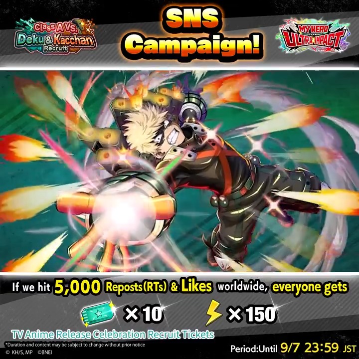 [New UR Bakugo Release SNS Campaign] UR [Heavy Armor] Katsuki Bakugo Making waves in the TV anime season 7, Bakugo, with his Suppressive Heavy Mobile Unit Strafe Panzer, arrives as a new MND type UR character! REPOST &amp; LIKE! ▼Watch the video for details #MHUI #MyHeroAcademia