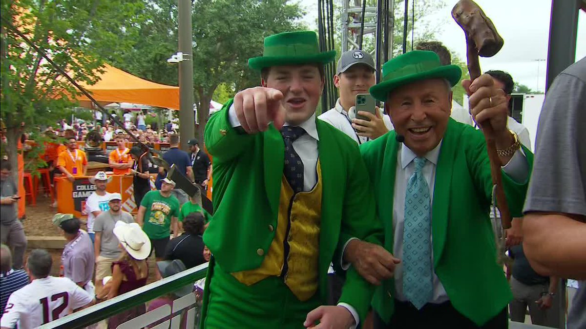 Corso brought out his leprechaun outfit for his game pick in College Station ☘️